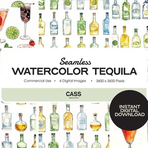 WATERCOLOR TEQUILA Seamless Digital Papers, Drink Pattern, Instant Download, Commercial Use, Printable Scrapbook Paper