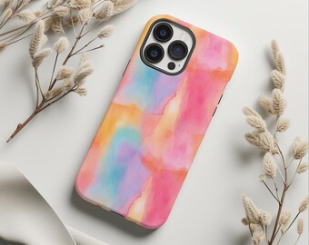 Funda para teléfono con diseño de arcoíris y puesta de sol en acuarela Aurora, moderna funda para teléfono, iPhone 15, 14, 13, 12, 11 Pro Max, 8 Plus, X, Samsung Galaxy S23, S22, S20 Ultra
