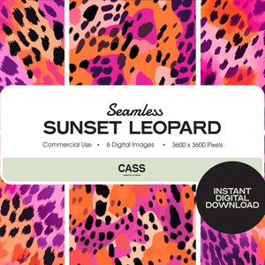 Sunset Leopard Seamless Digital Papers, Animal Print Pattern, Téléchargement instantané, Utilisation commerciale, Papier scrapbook imprimable
