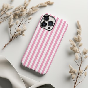 Pink & White Fashion Striped Phone Case, Hamptons Summer, iPhone 15 14 13 12 11 Pro Max 8 Plus X, Samsung Galaxy S23 S22 S20 Ultra
