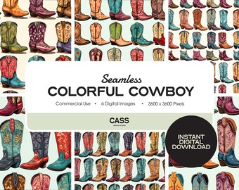 Colorful Cowboy Seamless Digital Papers, Western Pattern, Instant Download, Commercial Use, Printable Scrapbook Paper