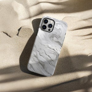 Silver Marble Phone Case, Beige and White, Trendy Phone Case, iPhone 15 14 13 12 11 Pro Max 8 Plus X, Samsung Galaxy S23 S22 S20 Ultra