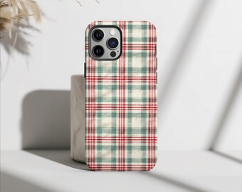 Christmas Red and Green Plaid Tartan Phone Case, Trendy Phone Case, iPhone 15 14 13 12 11 Pro Max 8 Plus X, Samsung Galaxy S23 S22 S20 Ultra