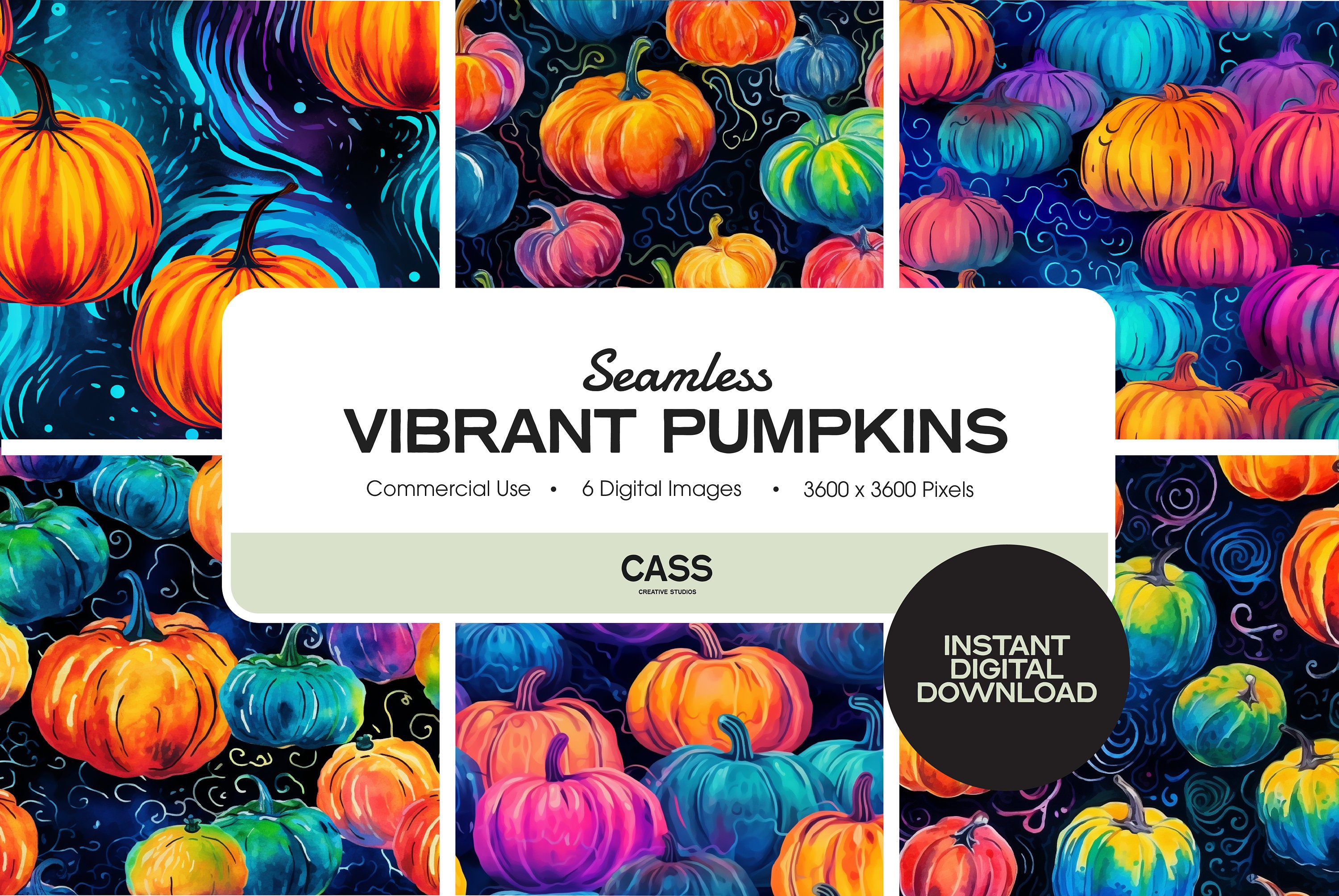 Vibrant Pumpkins Digital Papers, Seamless Halloween Pattern, Instant ...