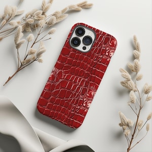 Red Crocodile Skin Print Phone Case, Croc Skin Trendy Phone Case, iPhone 15 14 13 12 11 Pro Max 8 Plus X, Samsung Galaxy S23 S22 S20 Ultra