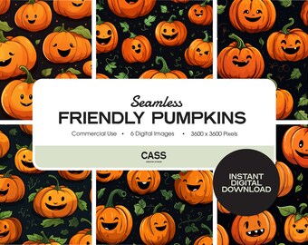 Vänliga pumpor sömlösa digitala papper, Halloween-mönster, omedelbar nedladdning, kommersiellt bruk, utskrivbart scrapbook-papper