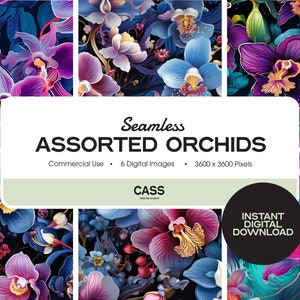 Colorful Orchids Seamless Digital Papers, Floral Pattern, Instant Download, Commercial Use, Printable Scrapbook Paper