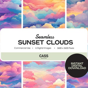 Sunset Clouds Seamless Digital Paper Pattern, Instant Download, Commercial Use, Printable Scrapbook Paper