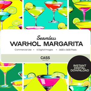 Vintage Warhol Margarita Seamless Digital Papers, Seamless Cocktail Pattern, Instant Download, Printable Scrapbook Paper, Cocktail Clip Art