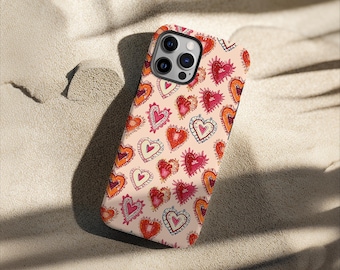 Burning Hearts Phone Case, Pink and Red Cute, Valentine's Day Case, iPhone 15 14 13 12 11 Pro Max 8 Plus X, Samsung Galaxy S23 S22 S20 Ultra