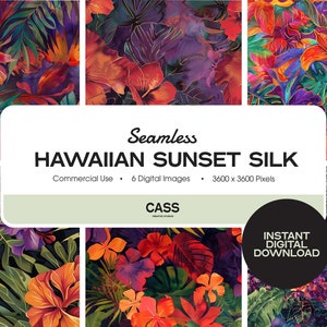 HAWAIIAN SUNSET SILK Seamless Digital Paper, Floral Pattern, Instant Download, Commercial Use, Printable Scrapbook Paper