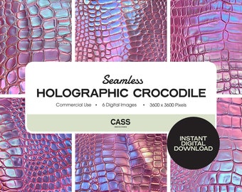 Holographic Crocodile Seamless Digital Papers, Animal Pattern, Instant Download, Commercial Use, Printable Scrapbook Paper
