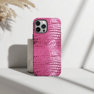 Pink Crocodile Skin Phone Case, Animal Print, Trendy Phone Case, iPhone 15 14 13 12 11 Pro Max 8 Plus X, Samsung Galaxy S23 S22 S20 Ultra