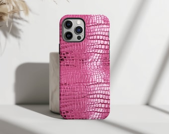 Pink Crocodile Skin Phone Case, Animal Print, Trendy Phone Case, iPhone 15 14 13 12 11 Pro Max 8 Plus X, Samsung Galaxy S23 S22 S20 Ultra