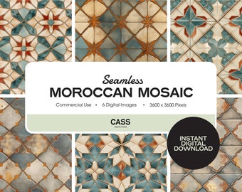Moroccan Mosaic Seamless Digital Papers, Instant Download, Commercial Use, Printable Scrapbook Pattern