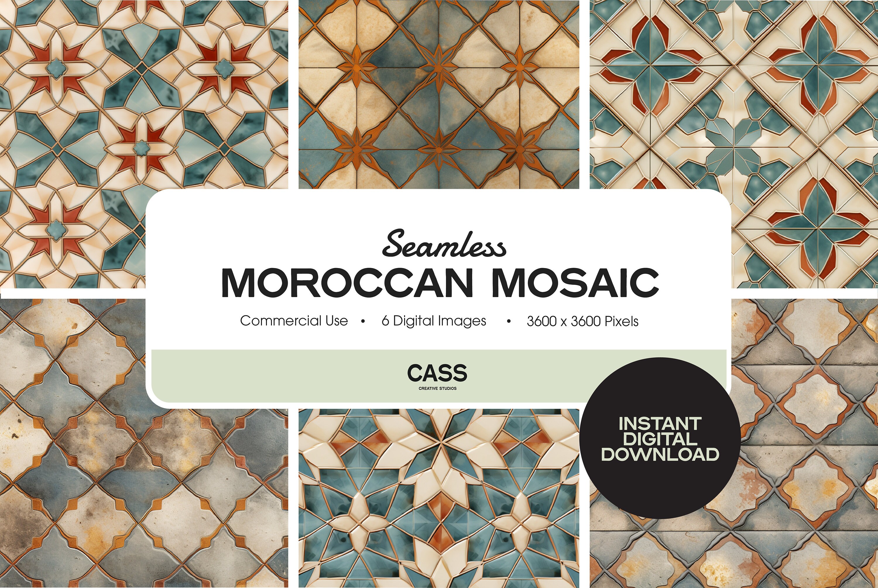 Moroccan Mosaic Seamless Digital Papers, Instant Download, Commercial ...