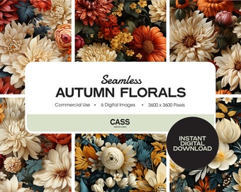 Autumn Florals Seamless Digital Paper, Instant Download, Commercial Use, Printable Scrapbook Paper