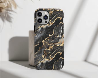 Black & Gold Marble Phone Case, Silver Marble, Luxury Trendy Case, iPhone 15 14 13 12 11 Pro Max 8 Plus X, Samsung Galaxy S23 S22 S20 Ultra