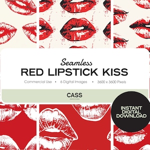 RED LIPSTICK KISS Papeles digitales sin costuras, Patrón de amor, Descarga instantánea, Uso comercial, Papel de álbum de recortes imprimible