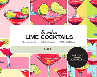Lime Cocktails Seamless Digital Papers, Food Pattern, Instant Download, Commercial Use, Printable Scrapbook Paper
