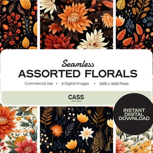 Assorted Florals Seamless Digital Papers, Floral Pattern, Instant Download, Commercial Use, Printable Scrapbook Paper