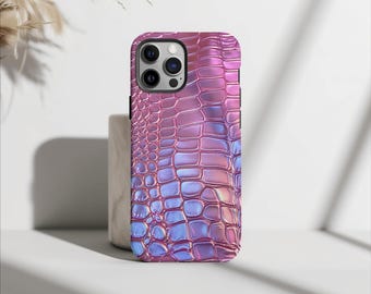 Holographic Crocodile Phone Case, Iridescent Croc Pattern, Trendy iPhone 15 14 13 12 11 Pro Max 8 Plus X, Samsung Galaxy S23 S22 S20 Ultra