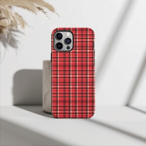 Plaid Red Winter Checkered Tartan Phone Case, Trendy Phone Case, iPhone 15 14 13 12 11 Pro Max 8 Plus X, Samsung Galaxy S23 S22 S20 Ultra