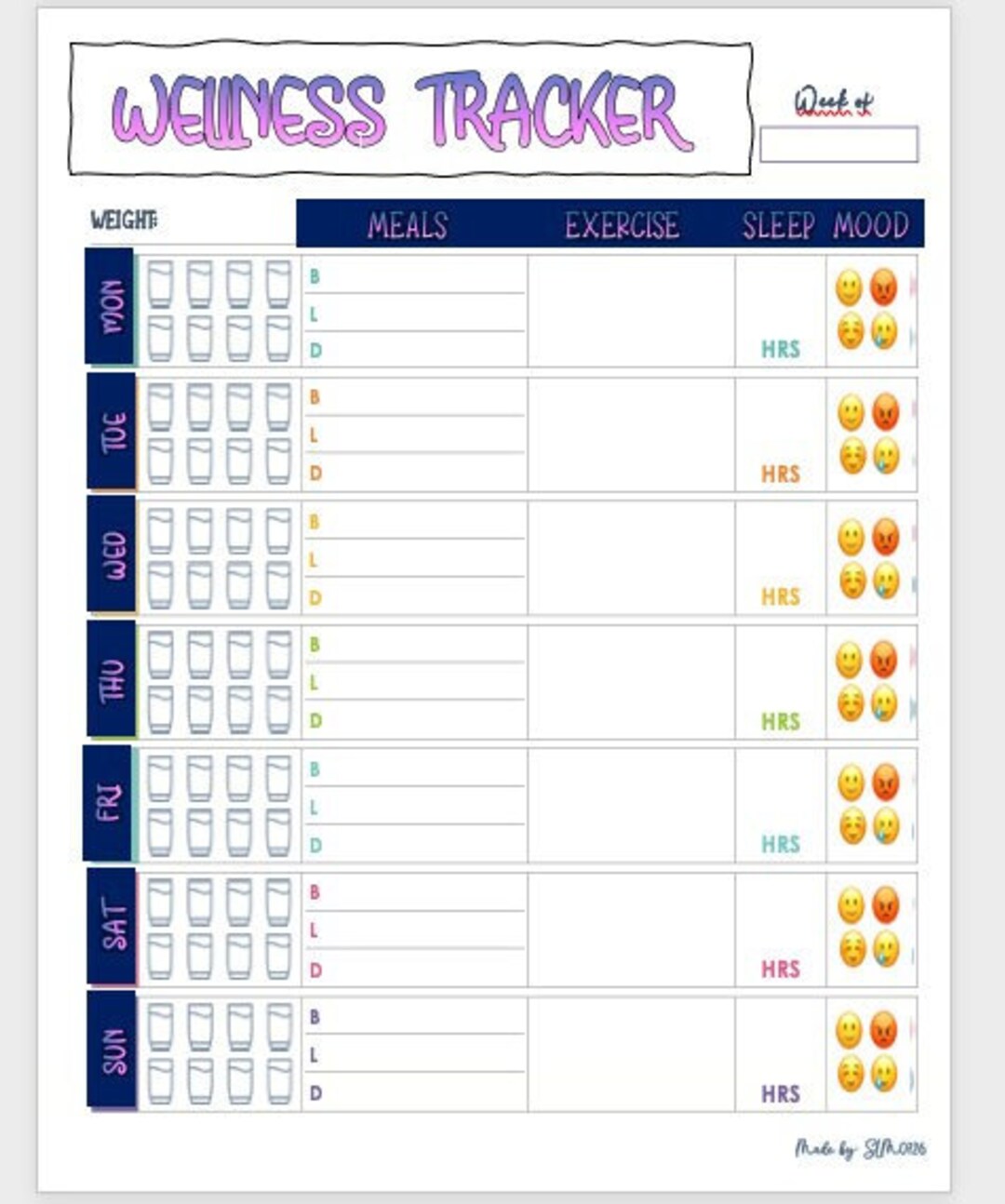 Weekly Wellness Tracker Printable - Etsy
