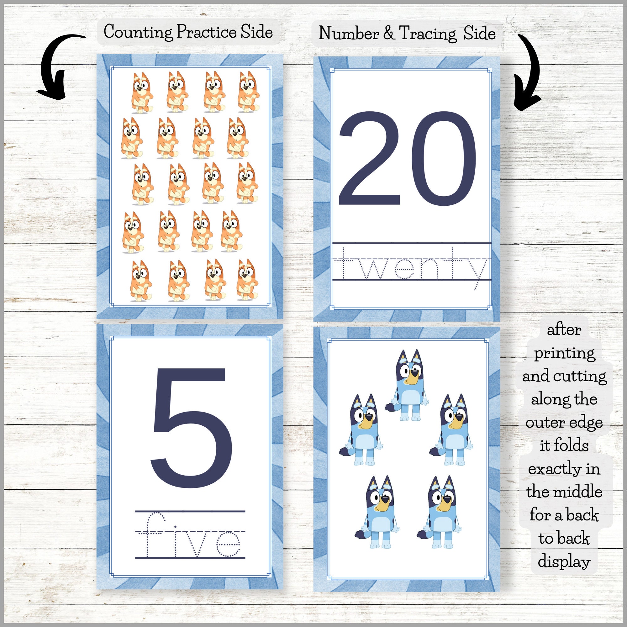 Printable Bluey Number Flashcards 1-20 1-20 Number Flashcard - Etsy