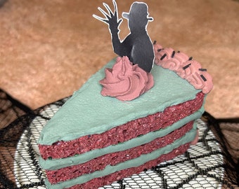 Faux Freddy Krueger Halloween cake slice
