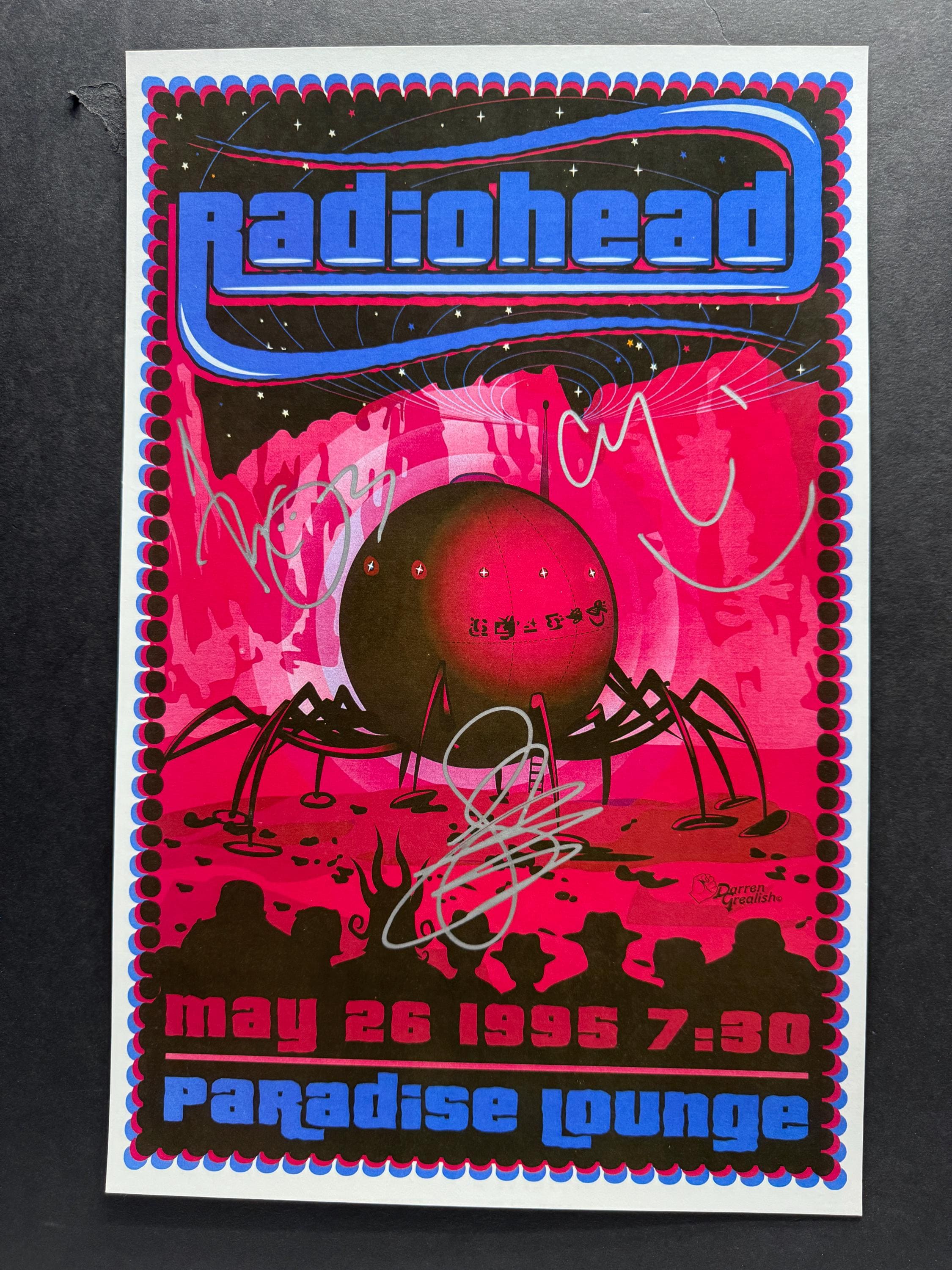 RADIOHEAD Paradise Lounge Signed Poster by Thom Yorke, Colin Greenwood, and Jonny Greenwood COA Authenticated Secure Packaging Free Shipping
