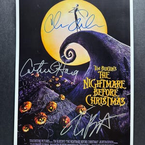 Poster di NIGHMARE Before CHRISTMAS firmato Chris Sarandon Catherine O'Hara e Tim Burton COA autenticato Protezione gratuita Spedizione gratuita