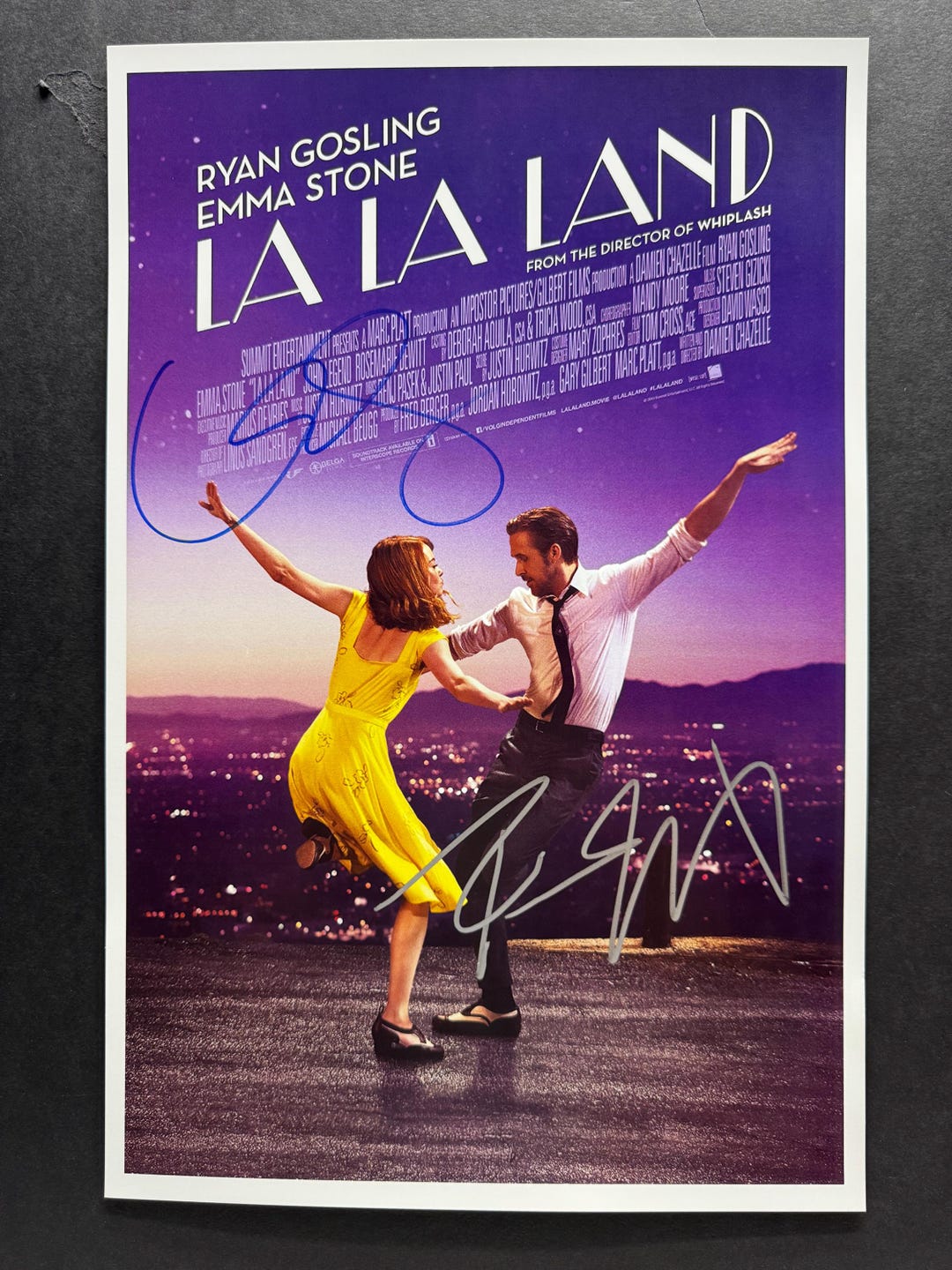LA LA Land Signed Movie Poster by Emma Stone Ryan Gosling COA