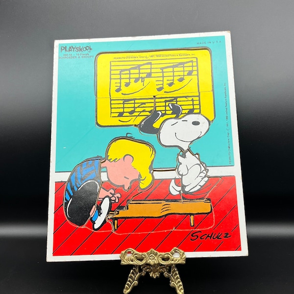 Vintage Peanuts 1958 Playskool houten puzzel Schroeder en Snoopy Peanuts karakter Preschool speelgoed