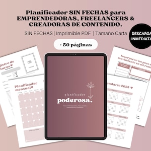 Agenda voor emprendedoras, Planificador sin Fechas, Planificador imprimible, Planificador de contenido, Planificador de guestos, Hábitos