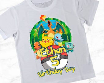 Divertido juego de Pikachu dibujos animados niños camiseta para niños pequeños, camisa de cumpleaños, camiseta personalizada de niña Pokémon, cumpleaños personalizado de Pokémon