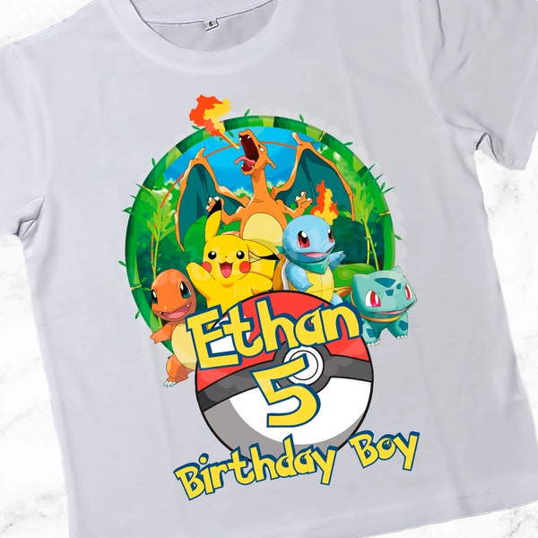 Funny Pikachu Game Cartoon Kids Toddler T-shirt, Birthday Boy Shirt, Personalized Pokémon Girl T-Shirt, Custom Pokemon Birthday