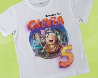 Chemise enfant Sing Birthday personnalisée, t-shirt Sing Sing, chemise de fête d'anniversaire, chemise Sing 2 personnages.