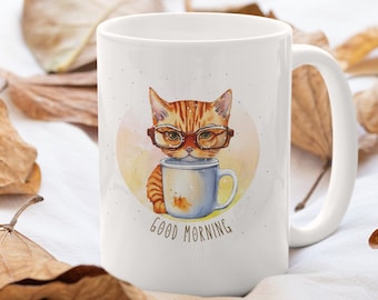 Cat and Coffee Lovers Mug Good Morning Gift