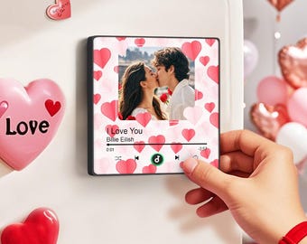 Custom Photo Music Fridge Magnet with Hearts - Valentine's Day Gift with Colorful Frame