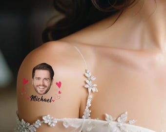 Custom Waterproof Face Photo Temporary Tattoo Stickers with Name - Set of 15