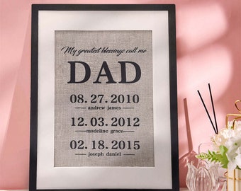 Personalized Dad Burlap Print, My Greatest Blessings Gift