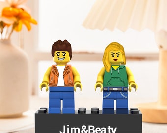 Custom Couple Minifigures with Engraved Base & Gift Box – Personalized Anniversary, Wedding, Valentine’s Day Gift for Him/Her