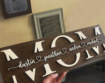 Mother and Child Custom Name Decoration: Heartfelt Wood Sign Gift
