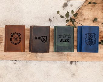 Personalized Leather Tri-Fold Police Wallet, Father's Day Gift