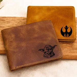 Billetera de Star Wars personalizada para hombre, regalo de Navidad de Star Wars para esposo, billetera de cuero única para papá, billetera de cuero personalizada para hombre
