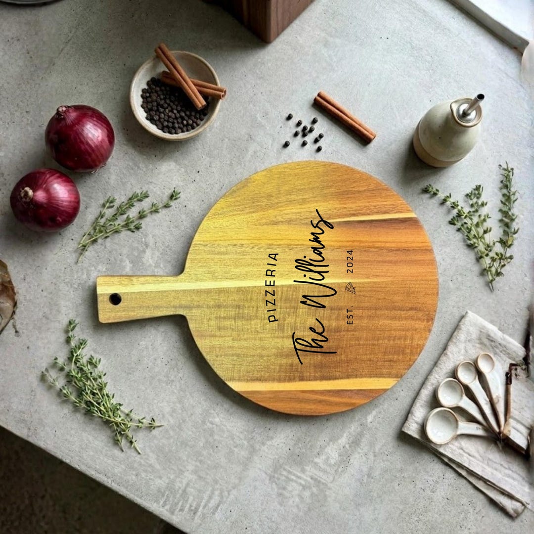 Personalized Acacia Wood Pizza Board, Custom Engraved Round Cutting ...