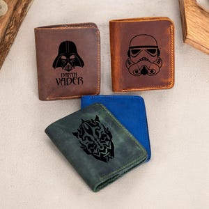 Billetera de Star Wars personalizada para hombre, regalo de cuero de Star Wars para hombre, billetera de cuero grabada, billetera personalizada para hombre