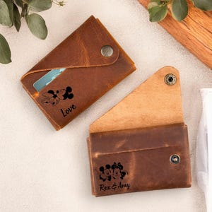 Billetera delgada minimalista personalizada para tarjetas, billetera de cuero de Disney, billetera de cuero personalizada, tarjetero delgado de cuero, billetera personalizada para niño