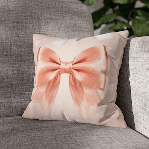 Pink Satin Bow Pillowcase, Coquette | Heart Pattern Throw Pillow